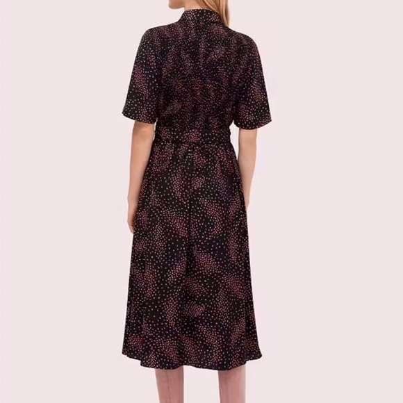 NWOT Kate Spade Meadow Smocked Back Shirtdress. Black. Orange, pink floral. 2. - Picture 2 of 16